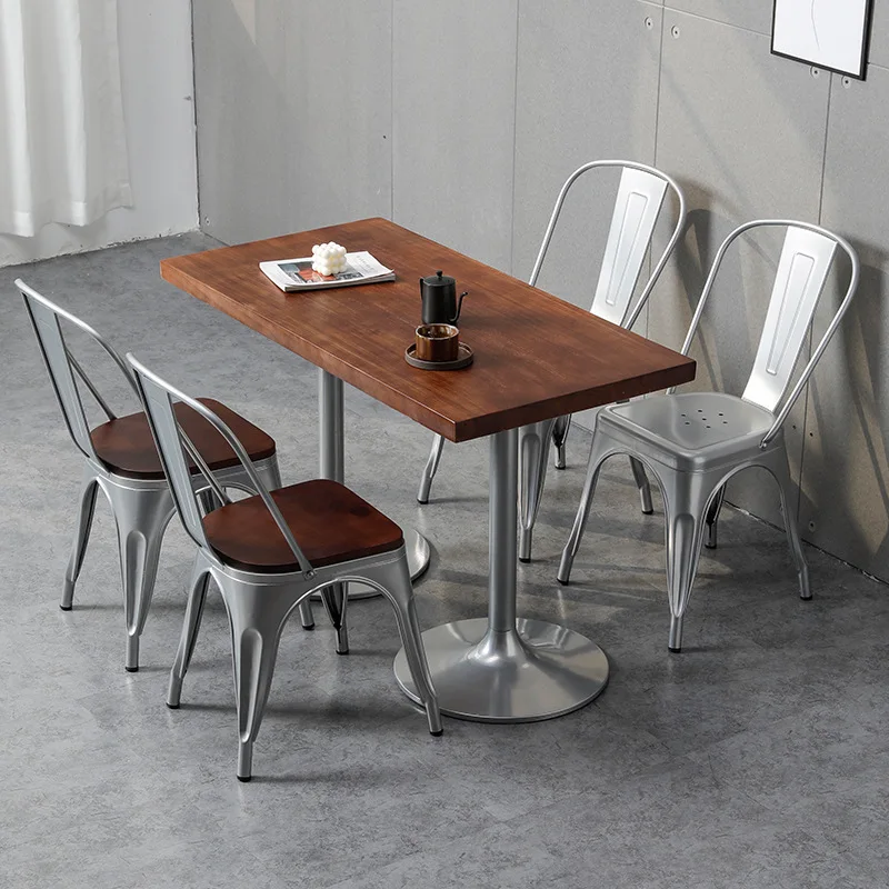 Factory Cheap Durable Industrial Stackable Vintage Metal Restaurant Dining Cafe Tolixes Chairs Tables Pine Wooden table top
