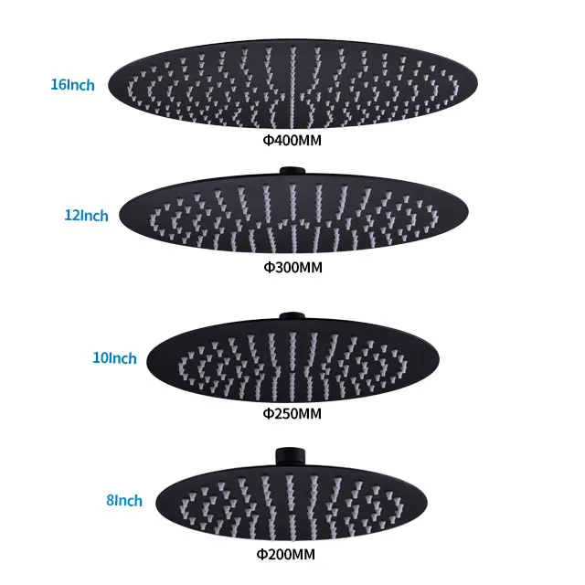 12 Inch Black Water Saving Square Ceiling Rain Shower Head Slim 304 Rain Shower Stainless Steel Wall Mounted Showerhead