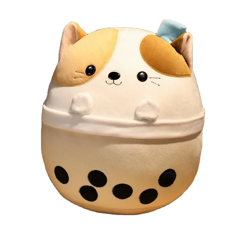 Kawaii Bubble Tea Cats Plush Toy Stuffed Animal Shark Polar Bear Pillow Cup Milk Tea Boba Plushie Doll Kids Girls Birthday Gifts