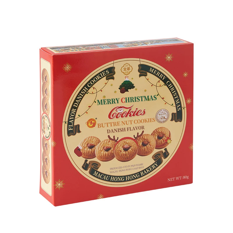 Factory Supply Halal Food Holiday Gift Small Round Sweet Biscuits Custom Box Cookies Christmas
