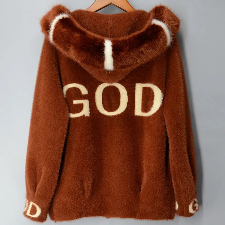 Autumn Winter Women Faux Mink Fur Coat Loose Short Style Hooded Jacket 2020 New Fashion Girls Cute Sweater Coat