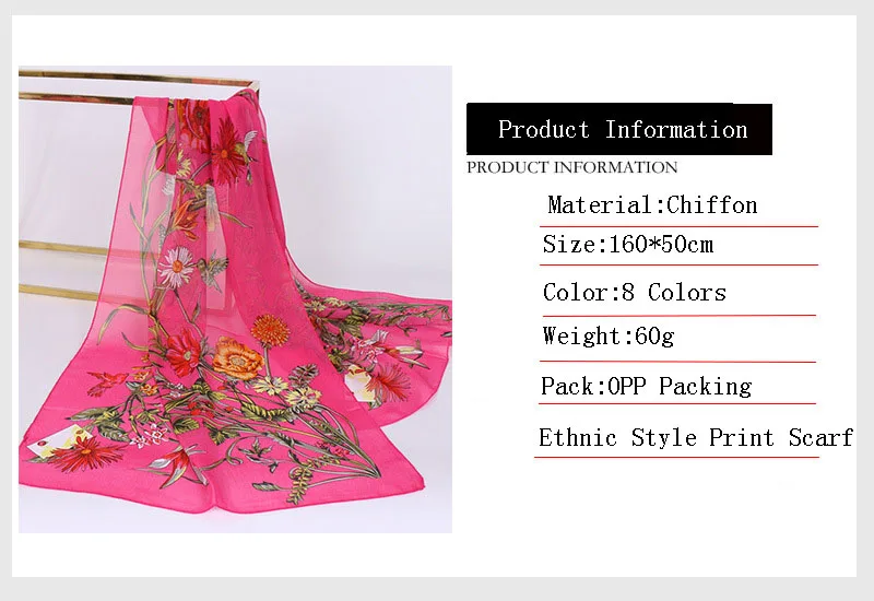Elegant Chinese Style Chiffon Printing Brand Gift Silk Scarf Fashion Muslim Women Collar Hijab Scarf
