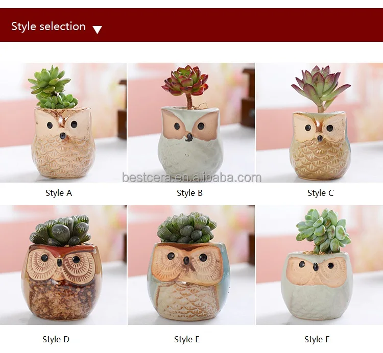Owl Shaped flower pot decorative succulent pots mini ceramic succulent planter pot a drainage hole