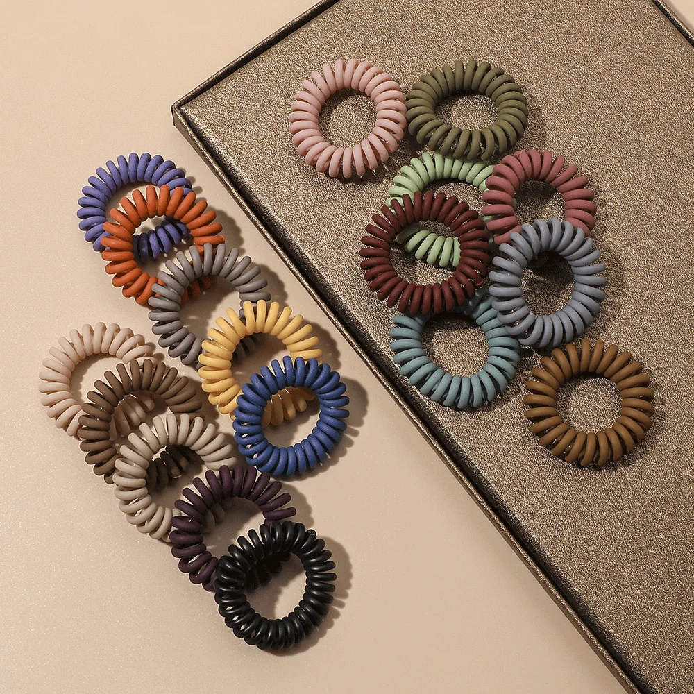 Wholesale Korean design warm color matte telephone wire hair band simple style elastic telephone cord coil hair ties