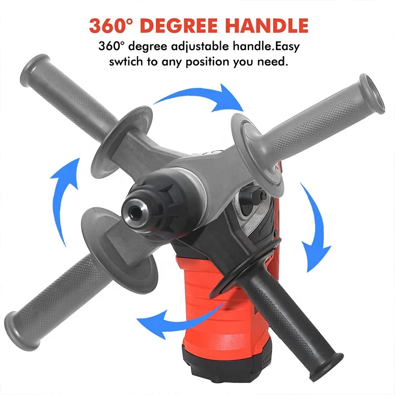 SDS-Plus Heavy Duty Rotary Hammer Drill,Safety Clutch 4 Functions with Vibration Control Including Grease, Chisels and Drill