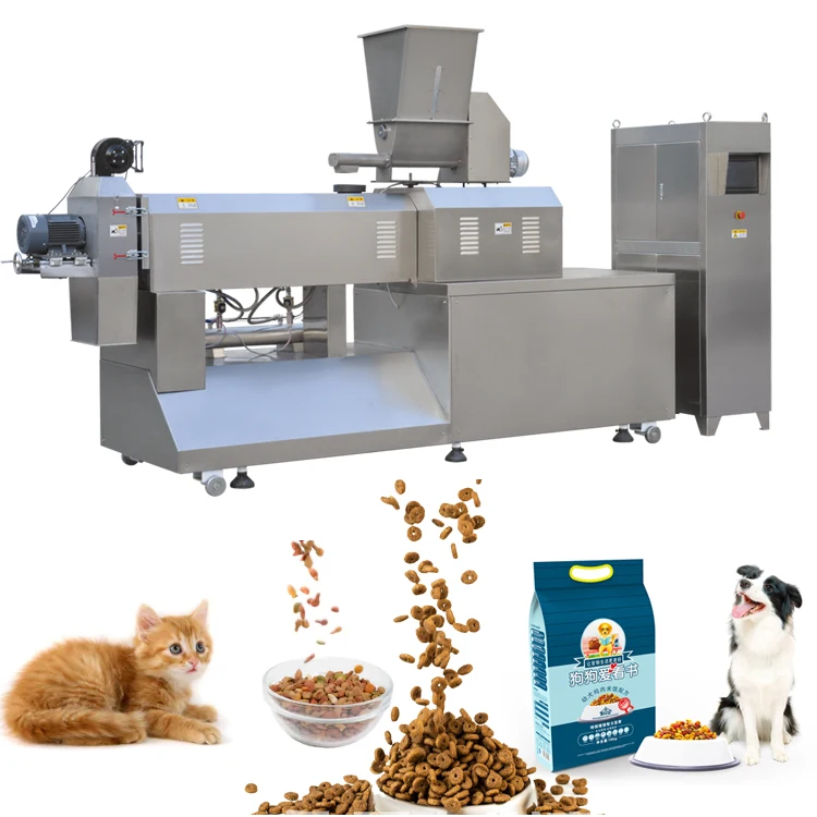 800-1000kg/h Twin Screw Extruded Dog Cat Food Machine Fish Feed Processing Plant