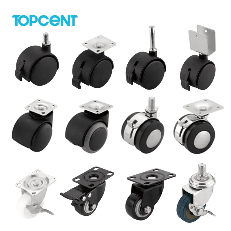 Topcent ролики для мебели по оптовой цене 2 дюймов черный нейлон офисного кресла поворотный мебель