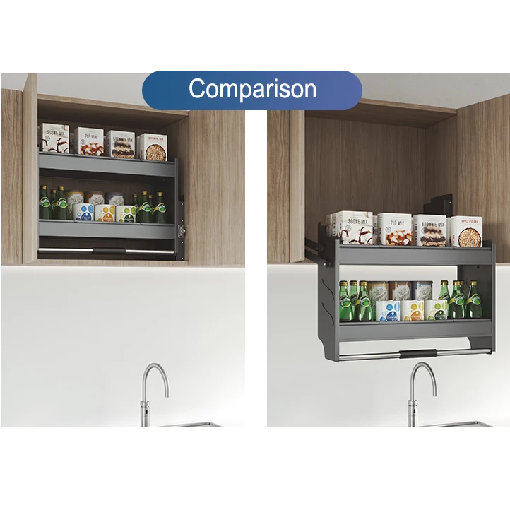 Goldmine Kitchen Cabinet Drawer Pull Out Baskets Double Top Cabinet Condiment Basket Lift Aluminum Steel Kitchen Storage