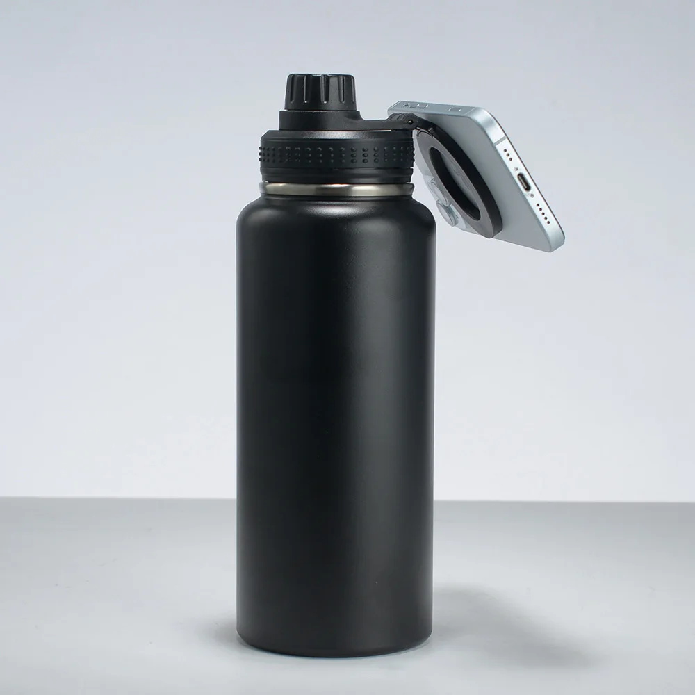 New Arrival Magnetic Lid Mobile Phone Holder 32oz Stainless Steel Water Bottle Drinkware With Straw Gifts Promotion