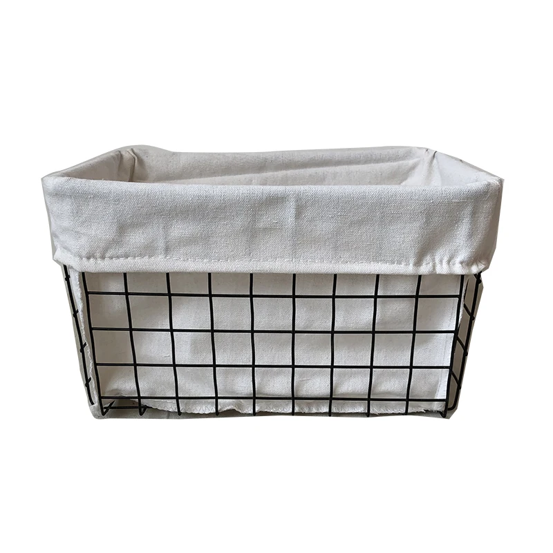 Black Metal Basket Woven Golden Iron With Linen For Storage Cabinet