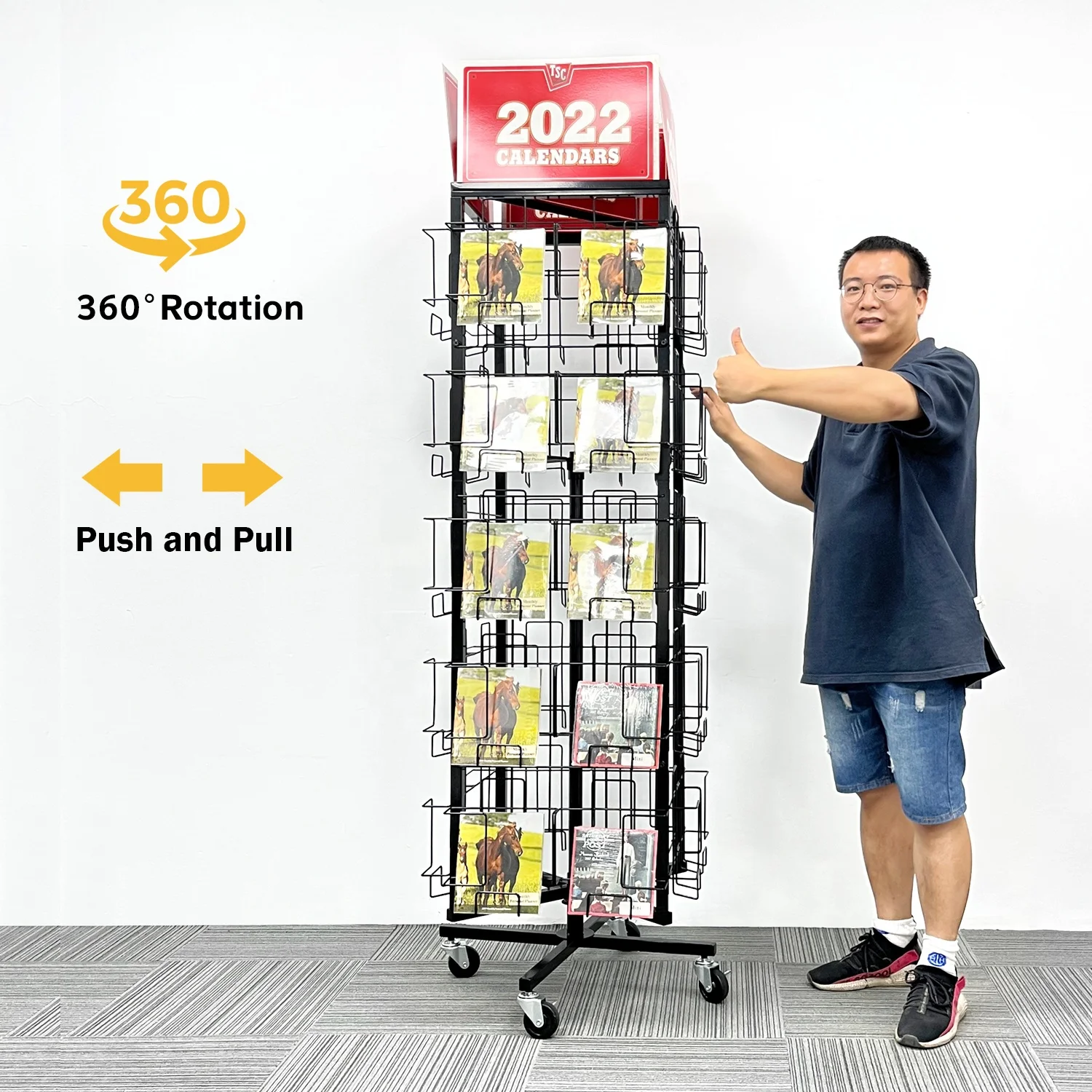 Spinning Book Shop Metal Wire 40 Pocket Book Rack post calendar comic book Brochure magazine greeting card display stand rack