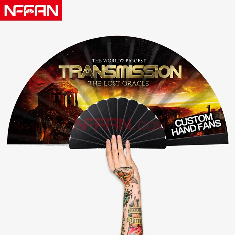 NFFAN Custom Printed Handheld Folding Plastic Fan Sublimation Fabric Hand Fan for Promotion