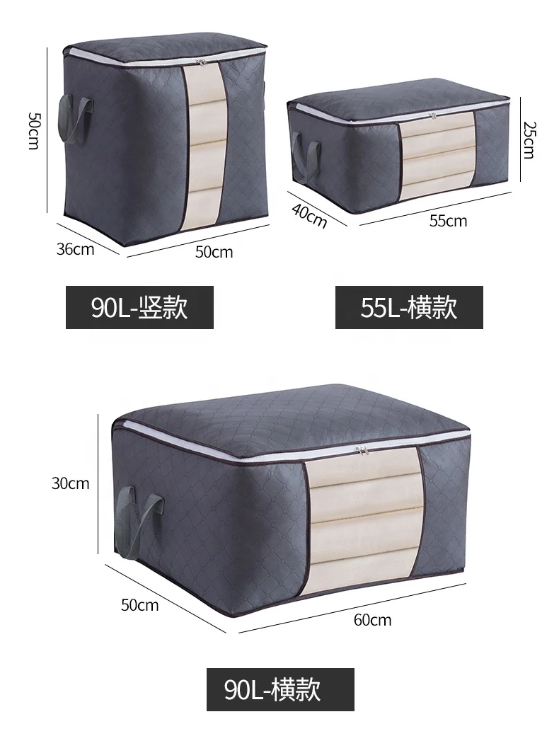 amazon hot sell 3 Pack Large Capacity Thick Fabric Clothes Storage Bag Foldable Zipper Organizer with Reinforced Handle