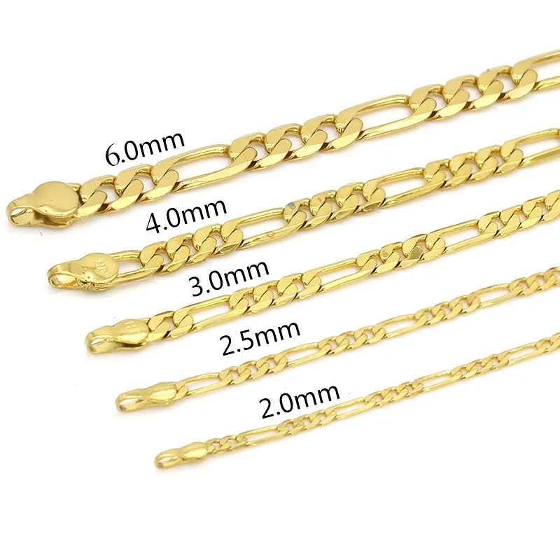 JH High Quality Popular Gold Plated Figaro Link Chain Necklace Mens Jewelry Gold 2022 Hip Hop Women Men Gift Party Trendy