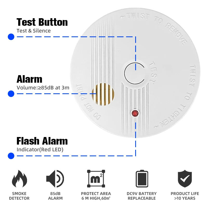 OEM ODM Photoelectric Fire Alarm Bell System EN14604 Wireless Smoke Detector Alarm Sensor For Home Fire Security