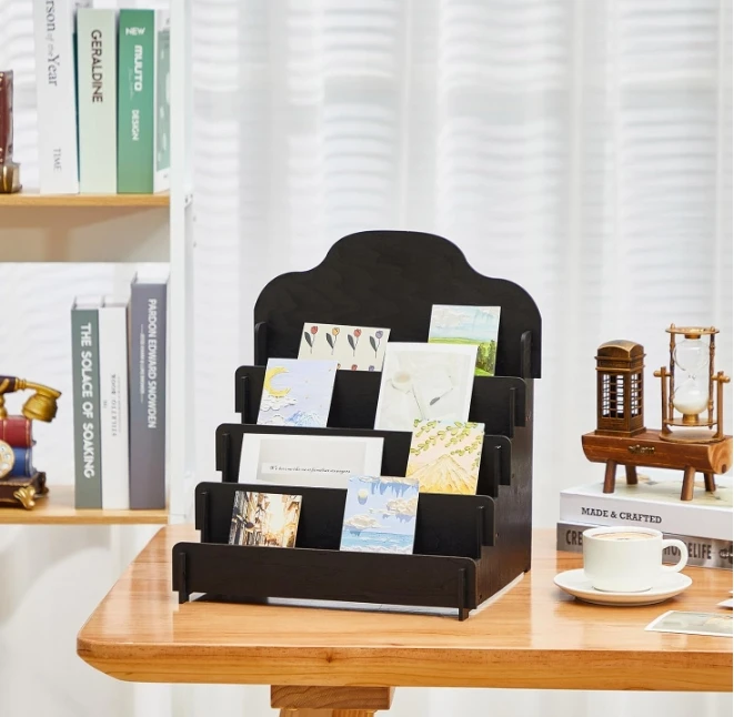 4 Tier Greeting Wooden Sticker Display Stand Portable Card Rack Multipurpose Holder for Cards Stickers Photos