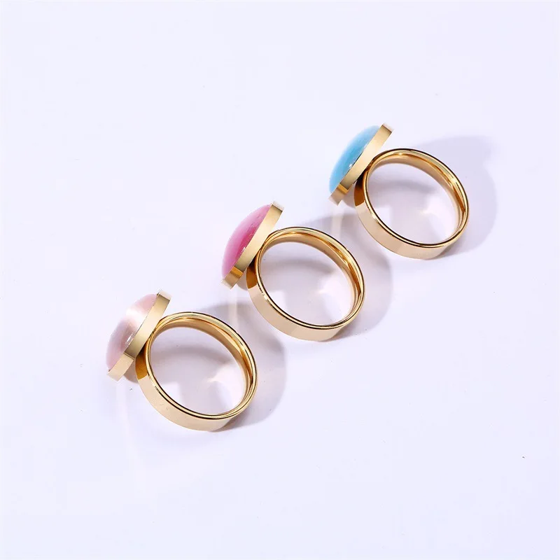 New arrival factory whoelsae Cross border hot selling three Colors available  Stainless Steel  blue gold opal ring fashion ring