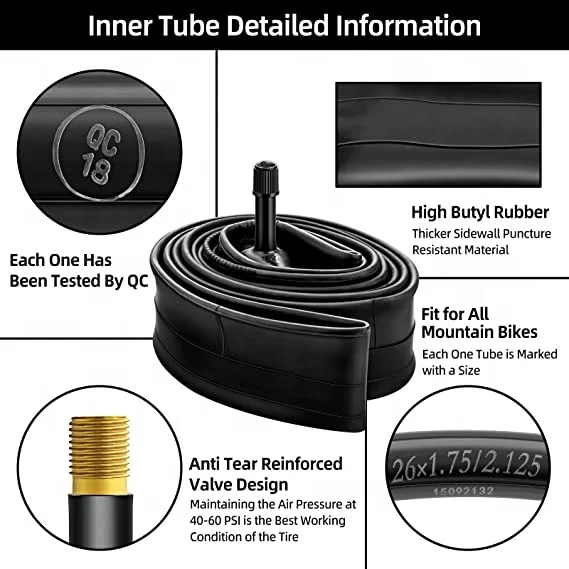 Bicycle Camera Bike Inner Tube Inner Tube Bicycle Tires 700C American Presta Butyl Rubber for BMX Mountain Bikes