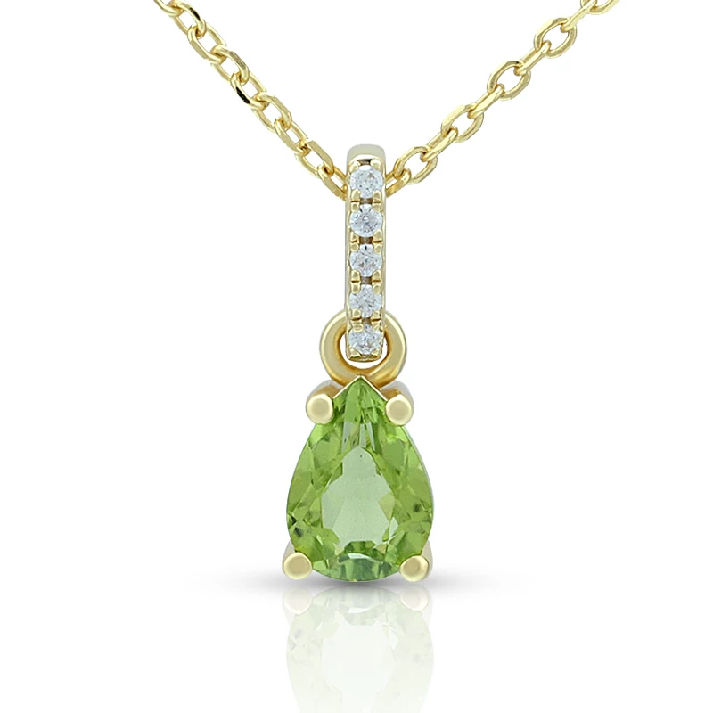 925 Sterling Silver 14K Gold Plated Gemstone Birthstone Month Birthday Stones Geometric Pyriform Peridot Necklace