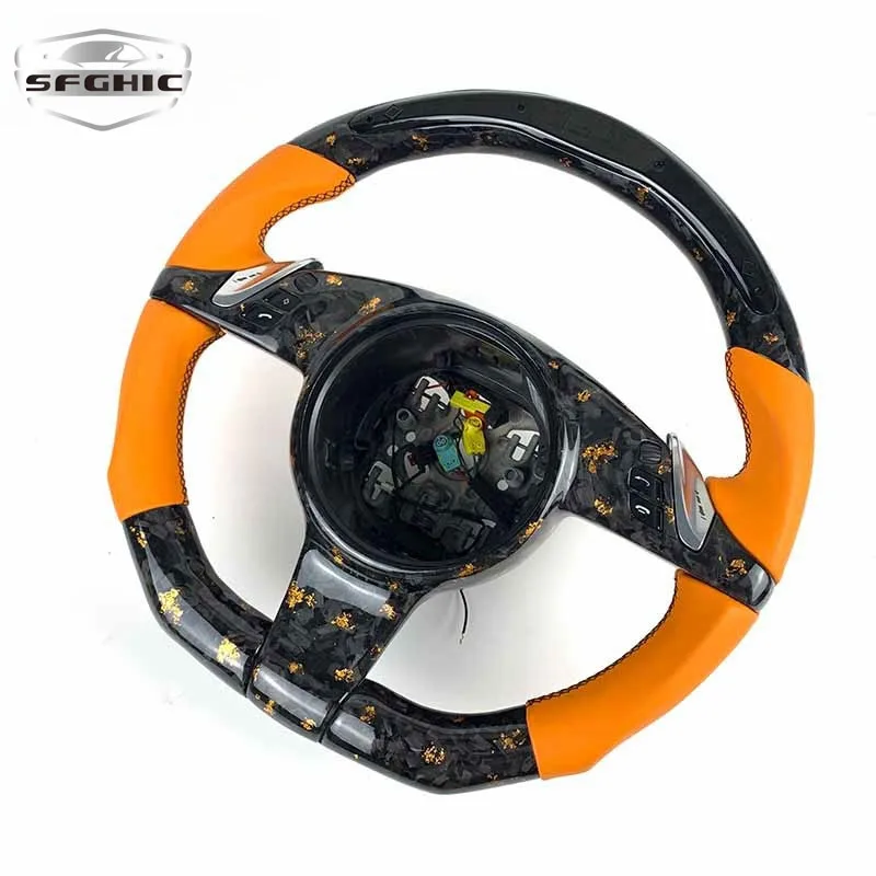 Customized Steering Wheel For Porsche 718 911 Panamera Cayenne Cayman Yellow Forged Carbon Fiber Steering Wheel