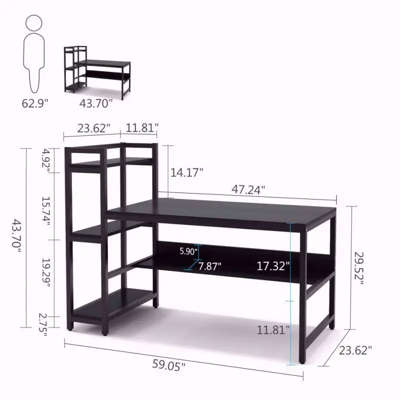 Modern simple desk office furniture computer table large desktop pc office gaming computer desk with bookshelf