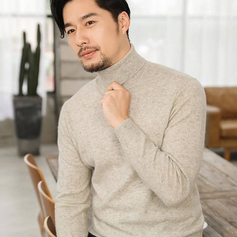 
OEM Men High Collar Pullover Long Sleeve Knitwear Pure Color Sweater 