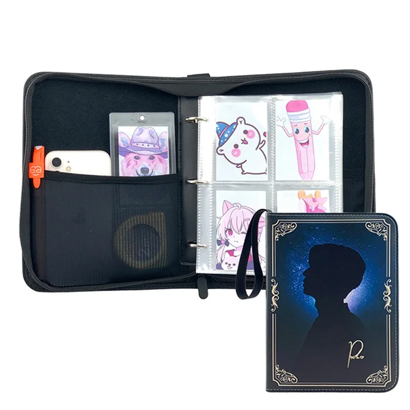 ModernQiu Custom PU Leather Card Binder with 2 Pockets on the Left Right 4 Pockets Holding 400 Cards Logo Printing Available