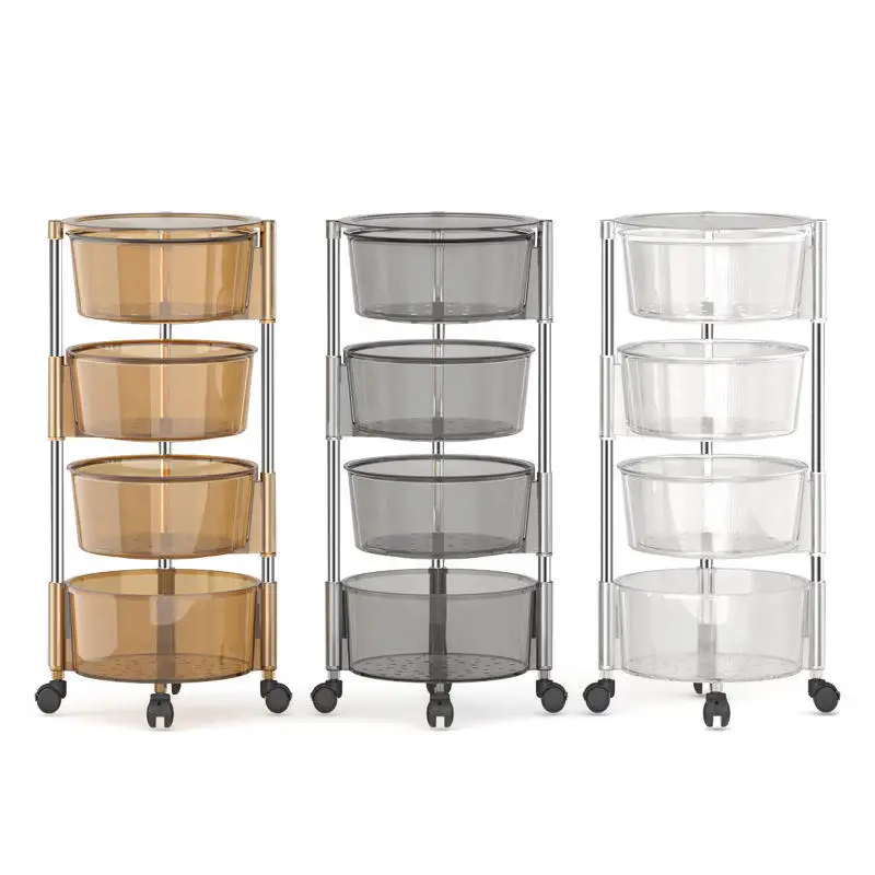 Household Bathroom Rolling Storage Cart Plastic Round Shape Rotating Vegetable Trolley Kitchen Fruit Organizer Rack