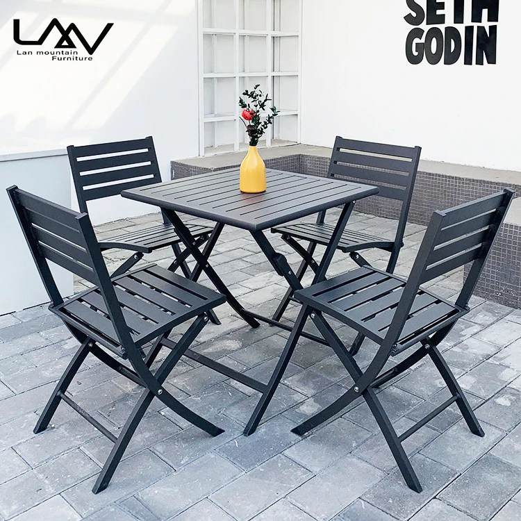 Simple design patio garden portable folding dinning furniture set aluminum frame outdoor restaurant table and chair.