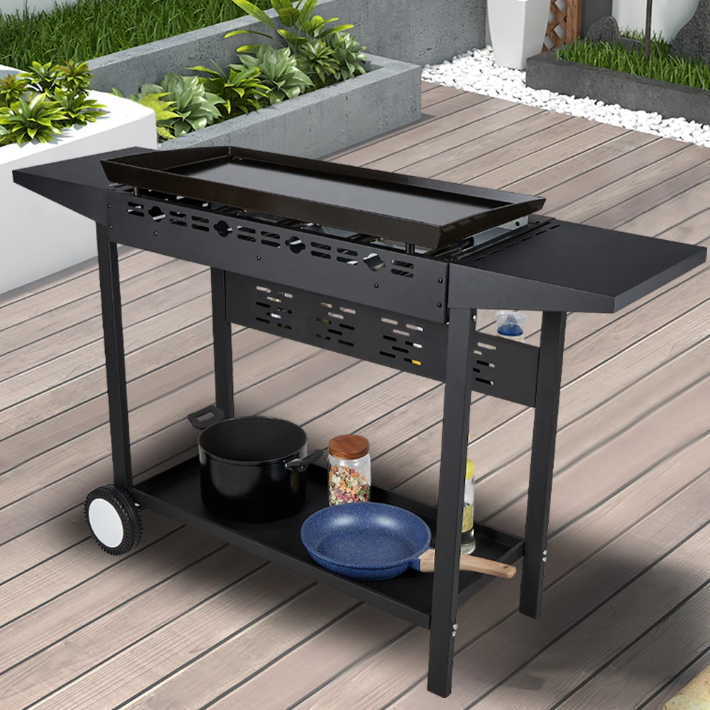 4 Burners Flat Top Gas Grill Stove Flat Top Griddle Professional Outdoor Griddle With Side Table