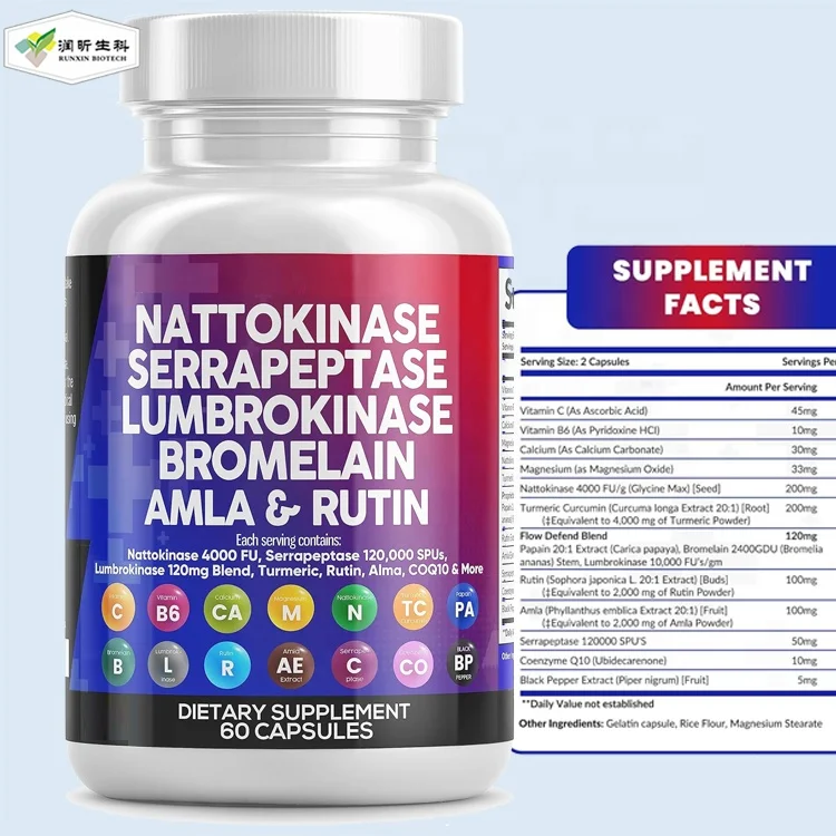 Serrapeptase Lumbrokinase Bromelain Papain Papaya Enzymes Pineapple Amla Nattokinase Capsules