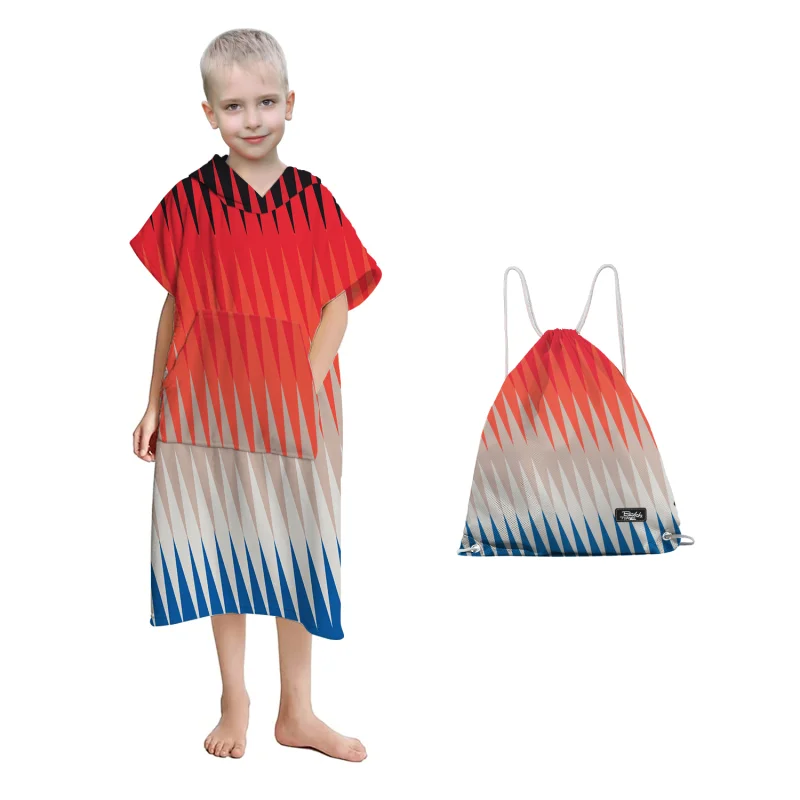 High Quality Microfiber Kids  Print Beach Towel Poncho with backpack bag Children surf Poncho Hooded Beach Towel