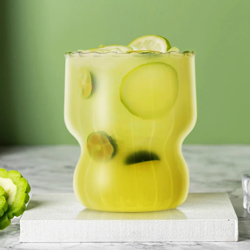 Ribbed Wave Bubble Drinking Glass Cups Iced Coffee Glasses Tumbler Glassware Beer Glasses for Cocktail Soda Gift