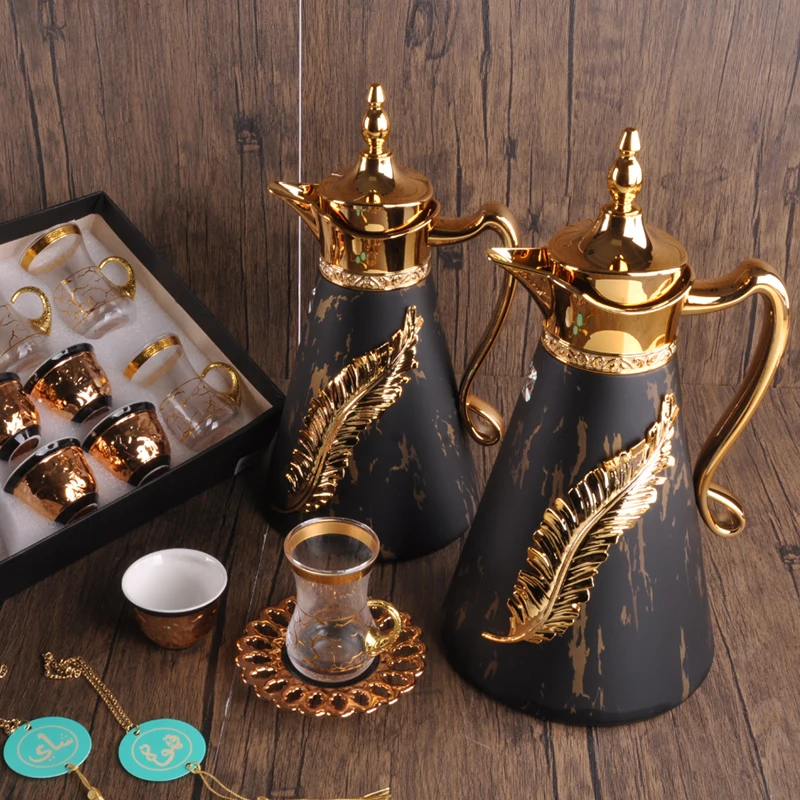 Saudi Arabic Coffee Thermos Vacuum Flask Jug Serving Tea Set Portable Arabic Coffee Dallah Pot