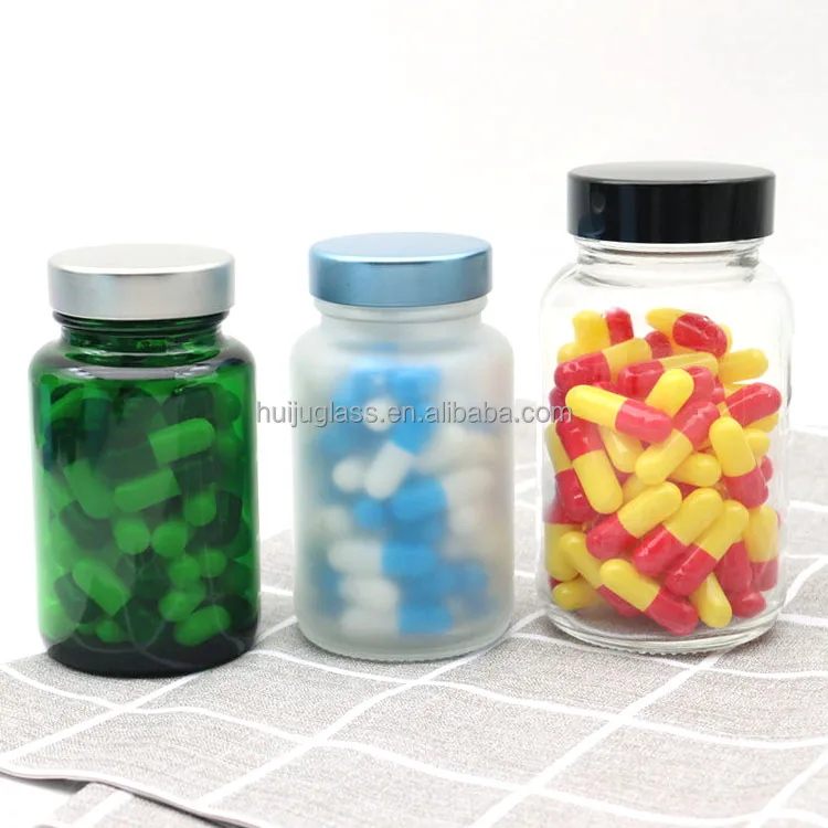 150 ml 120 ml 100 ml Amber frosted health care capsule wide mouth glass bottle clear glass pill vitamin bottle with screw cap