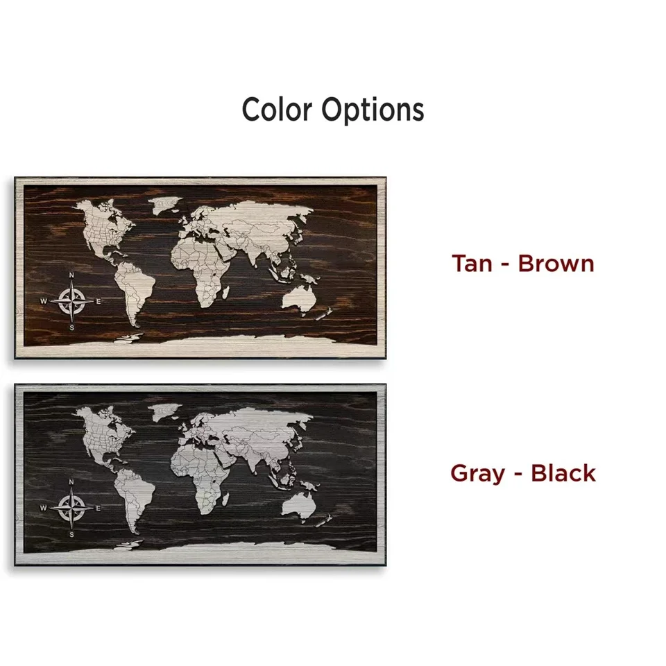3D Wood World Map wall art with countries Wood wall art Push pin map of the World Carved wooden map