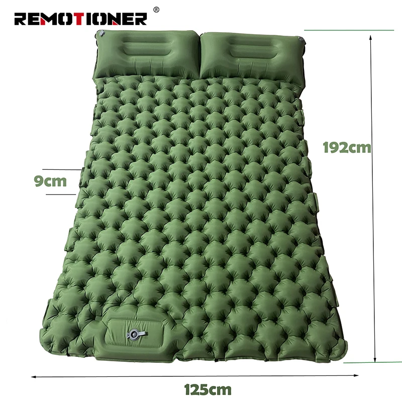 Camping Inflatable 2 Person Sleeping Mat Foot Press Ultralight Extra Thick Camping Double Sleeping Pad with Pillow