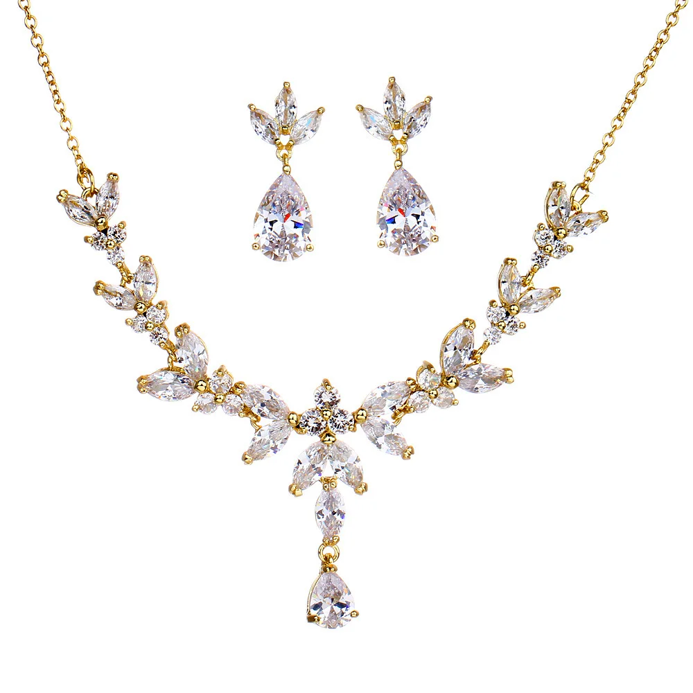 DAIHE SET-3380 Luxury Pendant Necklace 3A Zirconia Ear Jewelry Combination Set