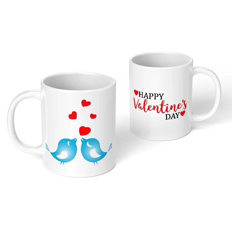 11OZ Custom Print White Ceramic Coffee Mug Sublimation Love Couple Pair Mug Happy Valentines Day Gift