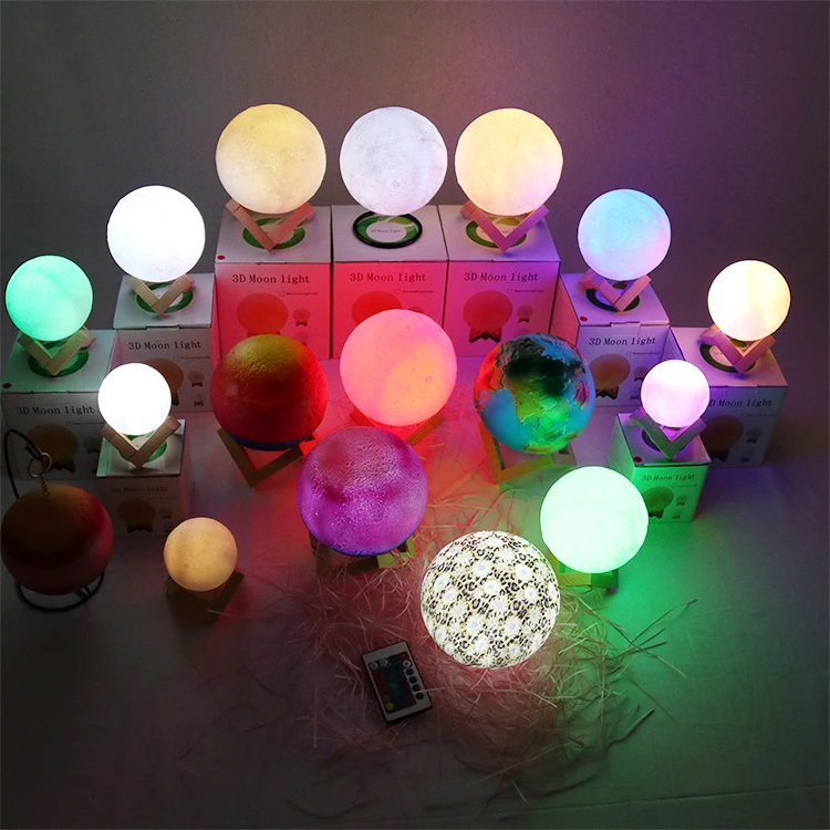 Christmas Gift 10CM Rechargeable 16 Colors Touch Change Remote 3D Printing Globe Led Moon Light LED 3D Moon Light