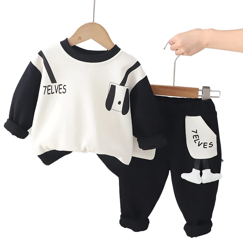 Kids Clothing Boy Cotton Bear Cartoon Cardigan Boys Clothing Sets Long Sleeve Knitted Sweater Top Pants Two-piece winter Set