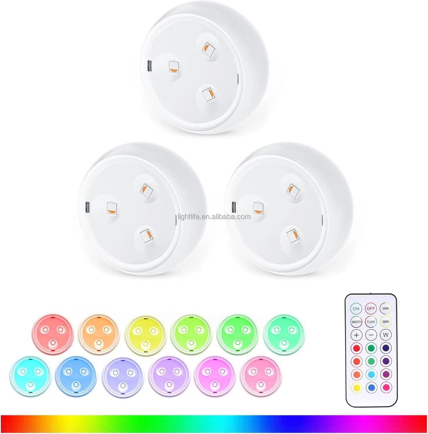 LED Dimmable Stick On Tap Light Battery Operated Closet Push Night Lamp Under Cabinet Light RGB Color Puck Lights with Remote