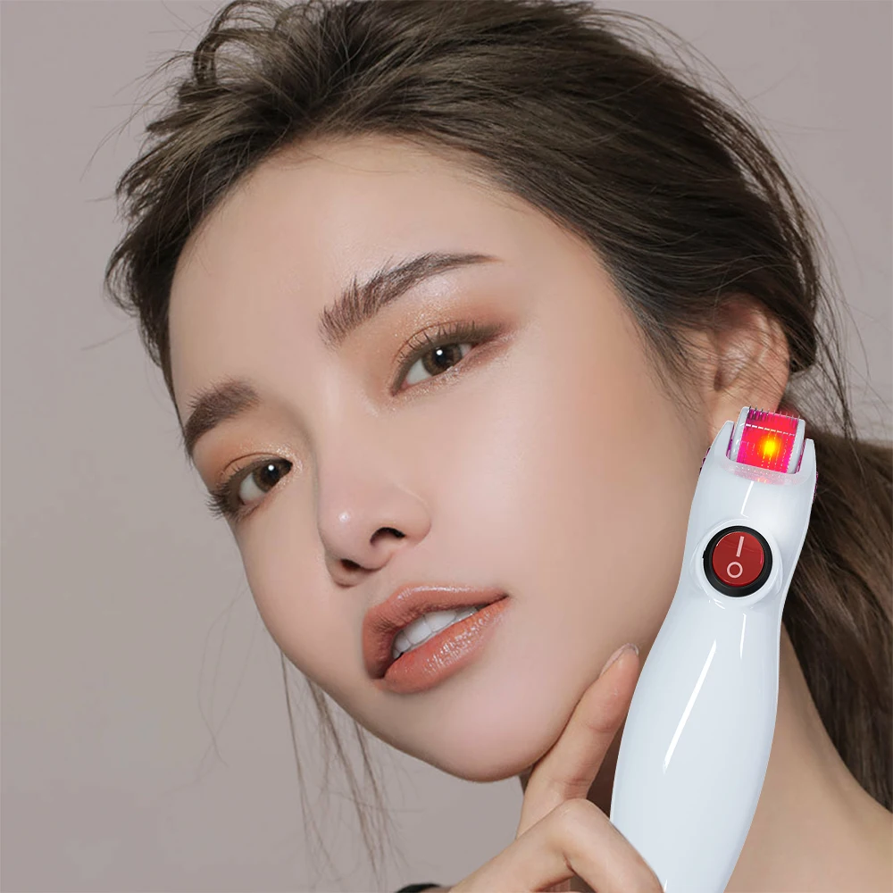 Red LED Light Therapy Photon Vibration Derma Roller 540 600 Microneedling DermaRoller For Hair Growth And Skin Rejuvenation