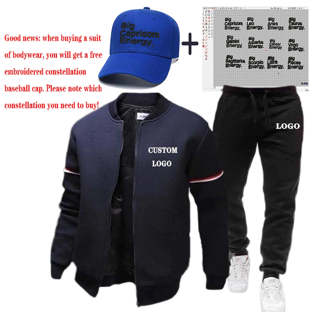 3pcs/set Custom Your Logo Winter   Set Casual Jacket Coat 2 Piece Sets Sports Suit Hoodies+Pant Male Tracksuit S-3Xl