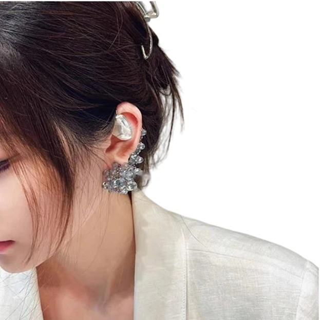 New Design High Quality Non Pierce Earring Cuffs Elegant Crystal Large Imitation Baroque Pearl Cuff Earring Clip-on Earrings