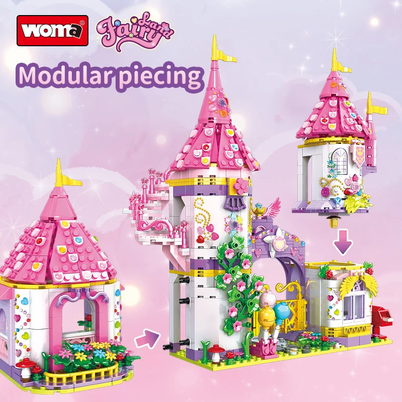 WOMA TOY Student Educational Girl Princess Prince Fairyland Castle Carriage Model Building Block Brick Set Toys Child Play House