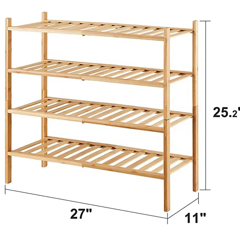 4-Tier Bamboo Wood Shoe Rack for Entryway