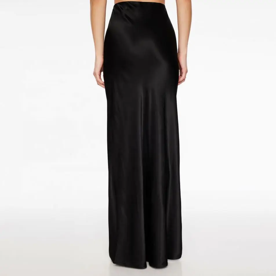 OEM10 Custom Lady Elegant Wrap Silk Skirts High Waisted Long Maxi Satin Skirt For Women