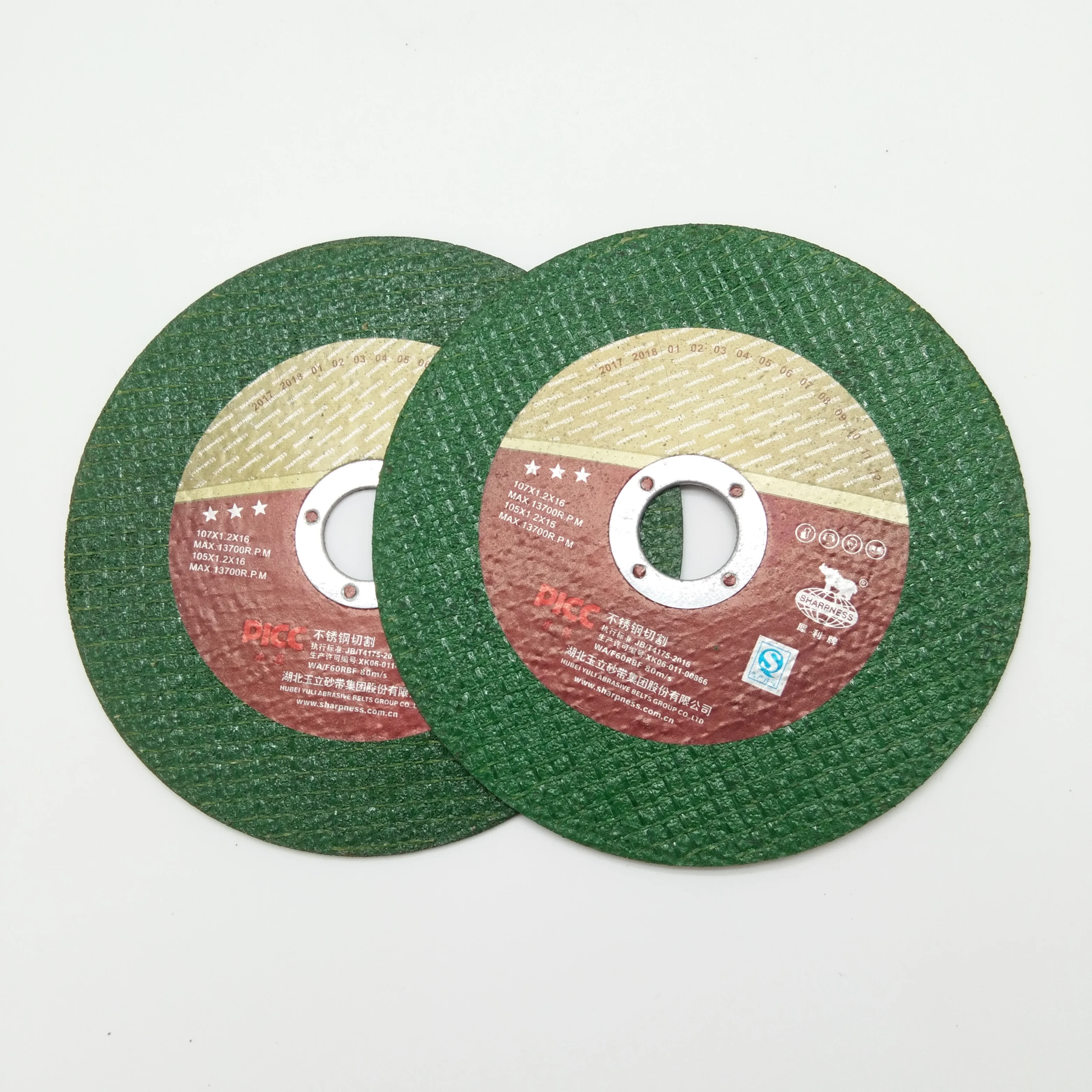 EN12413 T42 4inch 107x1.2x16mm green cutting wheel for metal and stainless steel application