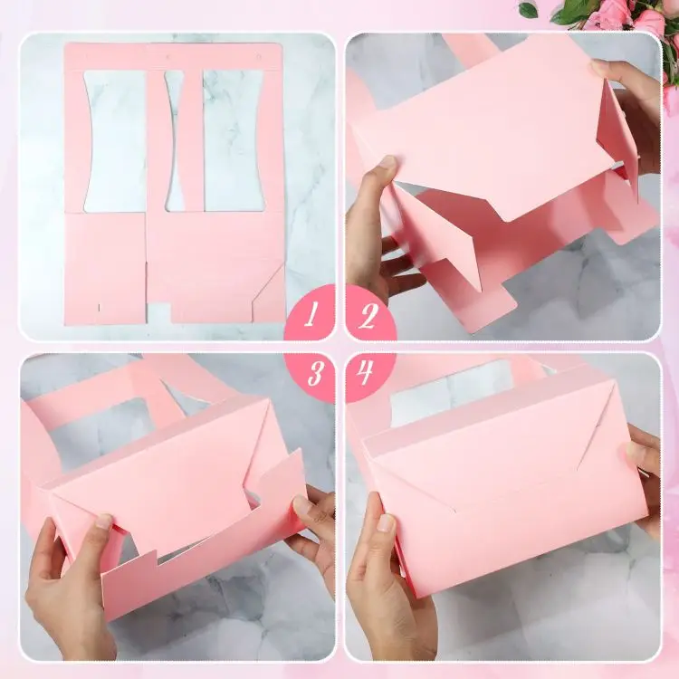 Wholesale Double Sided Water Proof Kraft Paper Portable Flower Basket Handle Carton Creative Bouquet Holiday Gift Wrapping Box